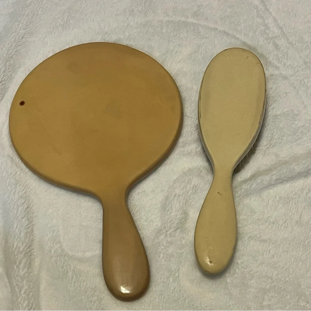 Vintage Handheld Mirror and Brush Set